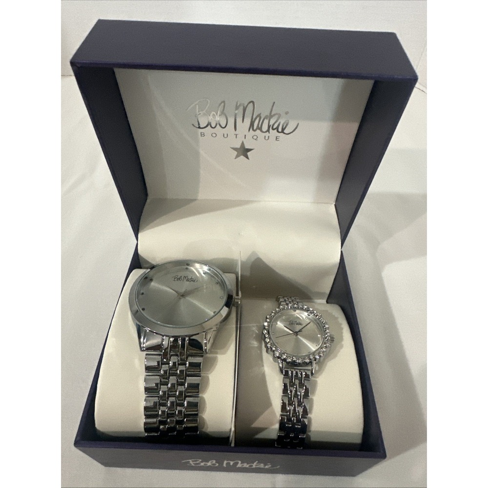 Bob Mackie His/ Her Silver With Swarovski Crystal Watches